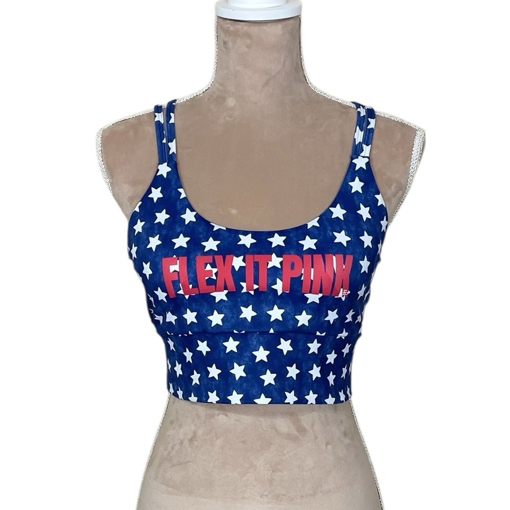 EUC Flex It Pink White Stars Print Sports Bra (AA)